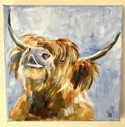 Buy Original Acrylic Canvas Painting Highland Cow Portrait By Ili • 25£