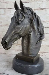 Buy Horse Lovers Real Bronze Horses Head Bust Sculpture Statue Equestrian Decor Art • 165.49£