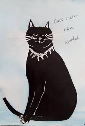 Buy ORIGINAL WATERCOLOUR PAINTING:  Cats Rule The World • 8£
