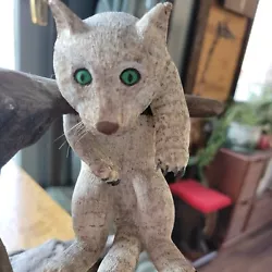 Buy Signed Earl Houck HAND CARVED WOODEN Driftwood One Of A Kind Cat Folk Art Piece • 575.50£