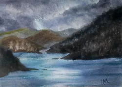 Buy ACEO Original Painting Landscape Art Hills Mountains Lake Rocks Watercolour • 5.50£