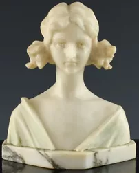 Buy Wonderful Antique Art Deco Italian Hand Carved Alabaster Bust Of Young Maiden • 102.18£