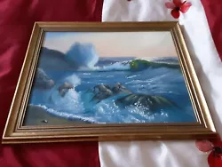Buy Framed Wild Coastal Seascape By Moonlight Oil Painting By Arthur Menndell 1979 • 22£