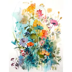 Buy Wild Flowers Watercolour Painting Rainbow Colour Bright Floral Art Print 18X24  • 15.99£