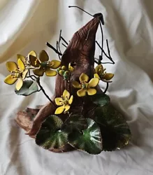 Buy Large Norman Brumm Sculpture Driftwood & Enamelled Copper Yellow Flowers As Is • 125.68£