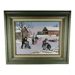 Buy Vintage Signed C Carson Original Oil Painting Amish Ice Skating 12x16  Framed • 74.41£