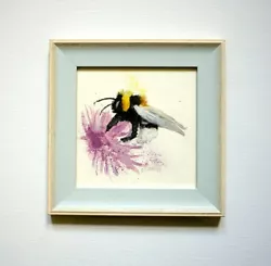 Buy Bumblebee Original Watercolour  Painting 8x8inch Framed With Pastel Blue Frame • 30£