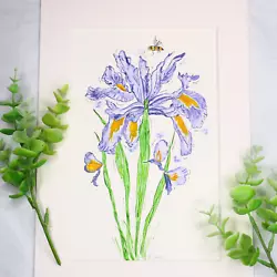 Buy Iris Hand-painted Original Signed Watercolour Flower Painting (not A Print) • 16£
