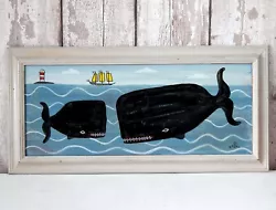 Buy Original Naive Whale Painting Folk Art Primitive Seaside Coast In Vintage Frame • 125£