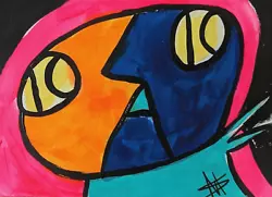 Buy Original ACEO Painting Cat Miniature Art Abstract Picasso Style Samantha McLean • 9.09£