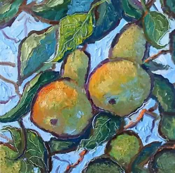 Buy Original Oil Painting Pears On Tree Painting 25x25cm Fruit Artwork By I. Bebrisa • 62.82£