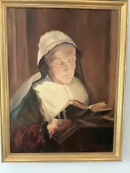 Buy Oil On Canvas  Portrait Of Nun Reading Bible 1955 Copy By Rhoda Procter 17x13 In • 44£