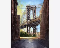 Buy Cityscape Painting. New York City Art Original Watercolor Painting Not A Print. • 125.47£