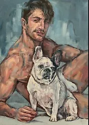 Buy Male Nude Oil Painting, Naked Man With Dog, Gay Erotic Queer Art 60x80x2 Cm • 630£