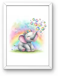 Buy Printable Digital Wall Art, Baby Rainbow Elephant, Nursery Wall Art Download • 0.99£