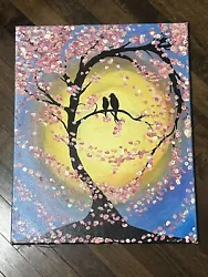 Buy Acrylic Painting Of Two Birds On Cherry Blossom Tree  Sunset Background 20x16in • 33.07£