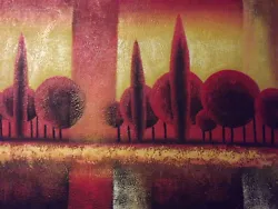 Buy Modern Landscape Forest Large Oil Painting Canvas Red Trees Contemporary Art • 25.95£