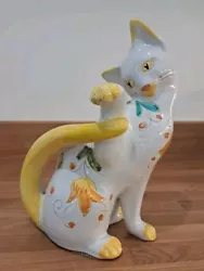 Buy Big Bellini Italy Yellow White Art Pottery Playful Kitten Cat Figurine Sculpture • 24.50£