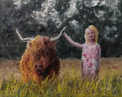 Buy Print Of Impressionist Painting Child With Highland Cow Sunset Landscape Art • 37.80£