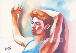 Buy Original Hand Painted Artwork Watercolor Painting Gay Man Male Nude • 53.24£