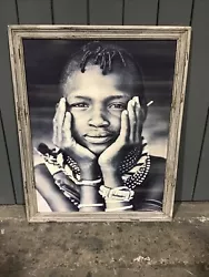Buy Black And White African Tribal Boy Print With Weathered Wood Frame. • 40£