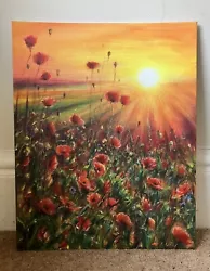 Buy Original Large Vibrant Warm ‘Sunset Poppies’ Painting / Poppy Field/ 16x20in/New • 85£