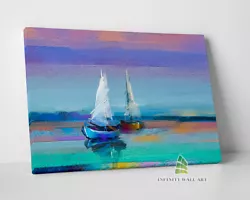 Buy Sunset Boats Oil Painting Canvas Art Abstract Wall Art Print Canvas.--D867 • 63.16£