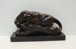 Buy Art Nouveau Style Statue Sculpture Cougar Wildlife Art Deco Style Bronze Signed • 223.88£