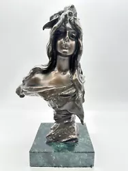 Buy Antique Early 20th C. Art Nouveau Bronze Woman Bust After Emmanuel Villanis • 444.53£