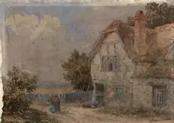 Buy Lewis Pinhorn Wood (1848-1918) Watercolour Painting Figures & Cottage Landscape • 195£