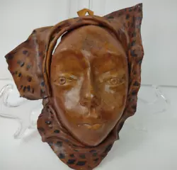 Buy Vintage Handmade Leather Face Mask Wall Hanging Decor Sculpture Lady 7  X 5.5  • 24.80£