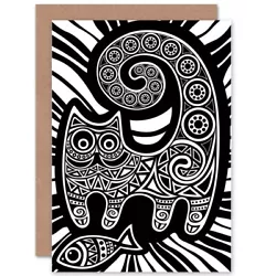 Buy Painting Stylised Cat Fish Ornate Pattern Blank Greeting Card With Envelope • 4.42£