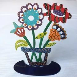 Buy Hamsa Cut Metal Sculpture Hand Painted By Emanuel Floral Flower Vase Art W Stand • 27.18£