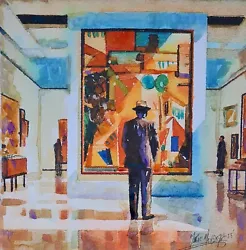 Buy Original Mario Mendoza  Gallery Suit Hat Watercolour  Abstract Art Painting Male • 110£