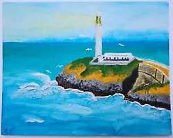 Buy The Light Acrylic Painting Canvas Panel A Lighthouse In A Sea Of Blue Original • 40£