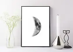 Buy Black And White Part Moon With Stars Drawing/painting Print Wall Art • 4.50£