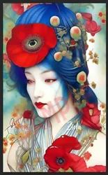Buy Floral Surreal Japanese Geisha Girl Print By Ziola Signed 11x17 - Poppy Flower • 16.79£