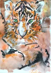 Buy ORIGINAL Watercolor Hand Painted Handpainted Signed Paint BABY Animal #TIGER Z167 • 5.99£