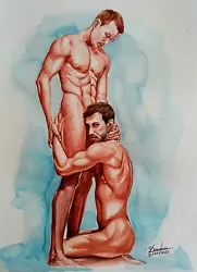 Buy Drawing  Gay Interest Love  Fine Art Nude Painting Water Color Painting 30x20cm • 49.46£
