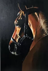 Buy COA Original Art Acrylic Painting Vintage Horse Portrait Chestnut Black 16 X24  • 197.65£