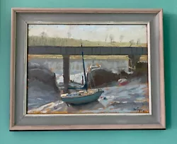 Buy Ian Cryer Original Painting Picture Oil 1987 River Avon Bristol Boats Blue Grey • 220£
