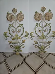 Buy Set Of 2 Vtg MCM Painted Tole Wear Metal ART WALL SCULPTURE Flowers Garden Patio • 74.64£