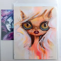 Buy Original Cat Girl Painting Thayer Art OOAK Big Eyes Pop Surreal Not A Print • 28.94£