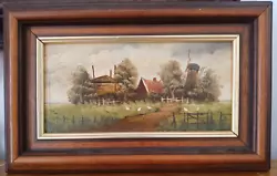 Buy Vintage Small Oil Painting On Wood Panel Dutch Scenery Windmill Framed • 37£