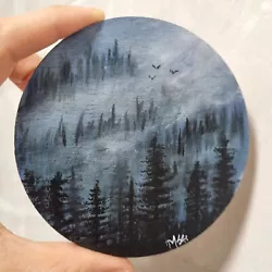 Buy Original Misty Morning, Hand Painted On Round Wooden Board 10 Cm • 9.77£