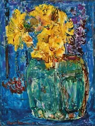 Buy Yellow Daffodils In Jar 18 X 24 In Rolled Canvas Print Vintage Painting • 74.83£
