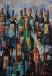 Buy Original Mario Mendoza Oil Canvas Wine Bottles Drink Painting Abstract Art New • 1,250£