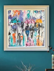 Buy Framed Original Abstract Oil Painting On Canvas 61x61cm London Rain Oka • 275£