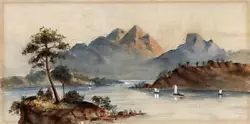 Buy Mountain Lake Landscape - Antique Watercolour Painting - 19th Century • 80£