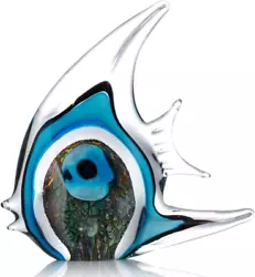 Buy Blue Stripe Tropical Fish Glass Sculpture Home Tabletop Decoration, Christmas Bi • 63.58£